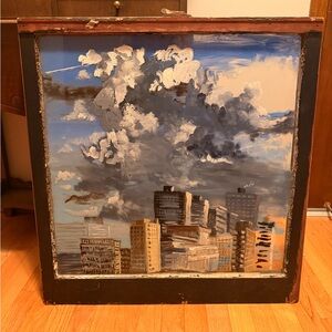 Original Painting - View of Chicago on Old Salvaged Window by Angelique Bolin 🏙️